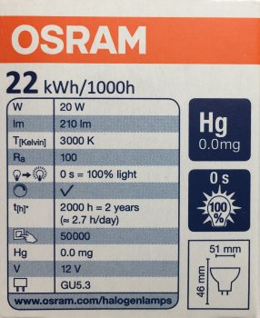 DECOSTAR 51S 20 W 12 V 36° GU5.3 OSRAM