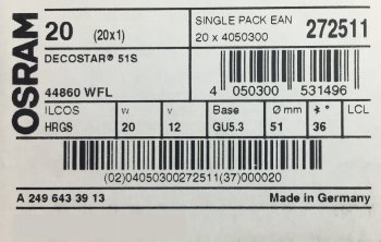 DECOSTAR 51S 20 W 12 V 36° GU5.3 OSRAM