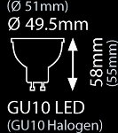 PAR16 5,5W-50W 2700K 230V GU10 40° 360LM